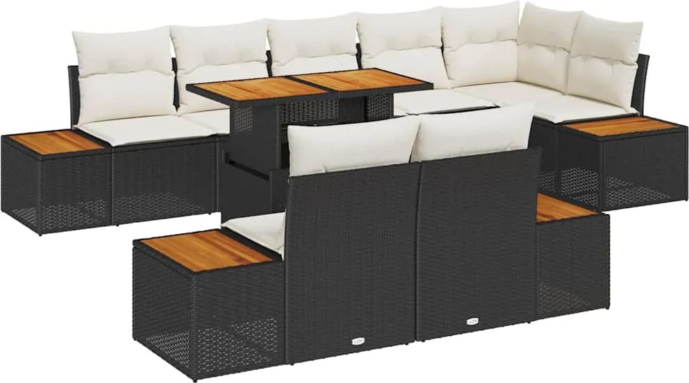 vidaXL Set de canapele pentru grădină 9 pcs Negru Rattan poli