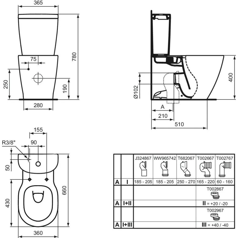 Vas wc stativ Ideal Standard Connect II AquaBlade alb lucios back to wall cu rezervor si capac inclus