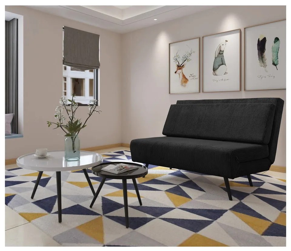 Canapea gri antracit extensibilă cu tapițerie din catifea reiată 140 cm Mallory – Støraa