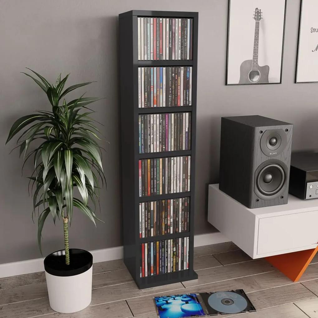 800358 vidaXL Dulap CD-uri, negru extralucios, 21x20x88 cm, lemn prelucrat