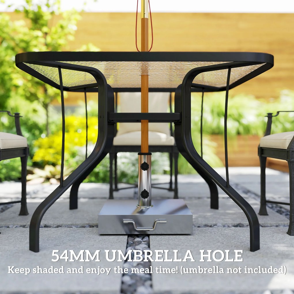 Outsunny Masă de Grădină pentru 4 Persoane cu Gaură pentru Umbrelă Ø54 mm, 96,5x96,5x70 cm, Negru | Aosom Romania