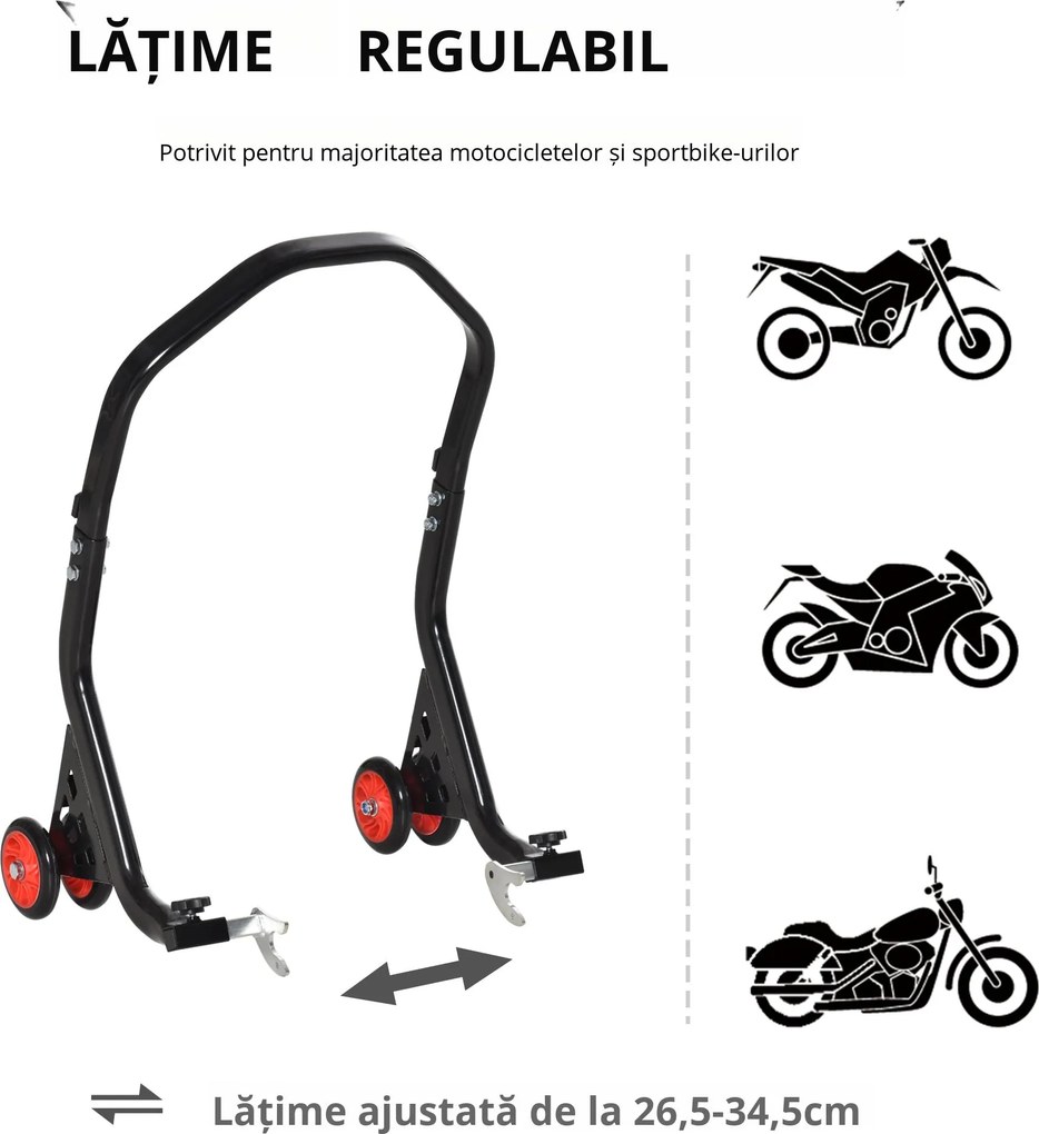 Durhand Stender Spate Ridicare Motociclete Universal Până la 200kg Negru | Aosom Romania