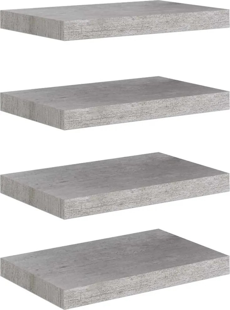 vidaXL Rafturi de perete suspendate 4 buc. gri beton 40x23x3,8 cm MDF