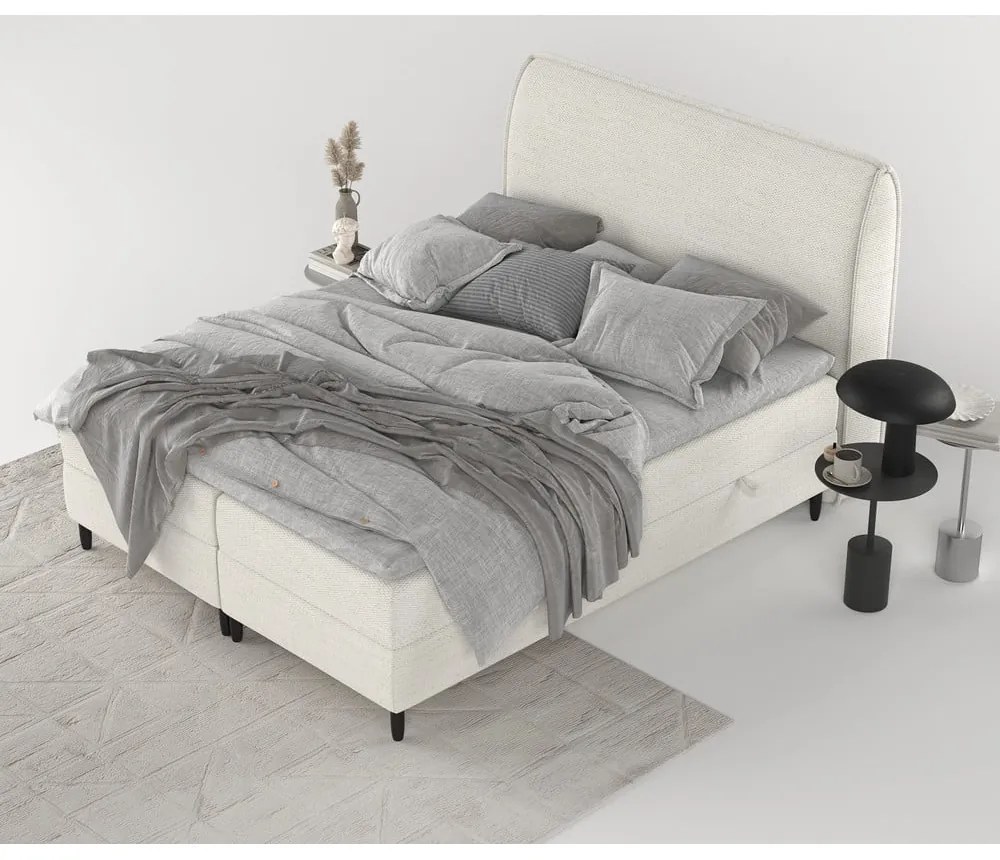 Pat boxspring crem cu spațiu de depozitare 200x200 cm Melba – Maison de Rêve