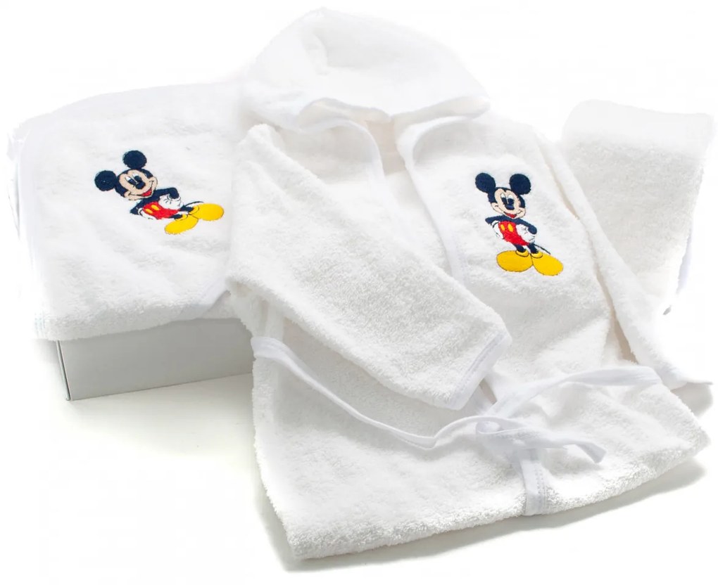 Set de baie pentru bebelusi, cu 3 piese, brodat cu Mickey Mouse, Alb- SDB-09