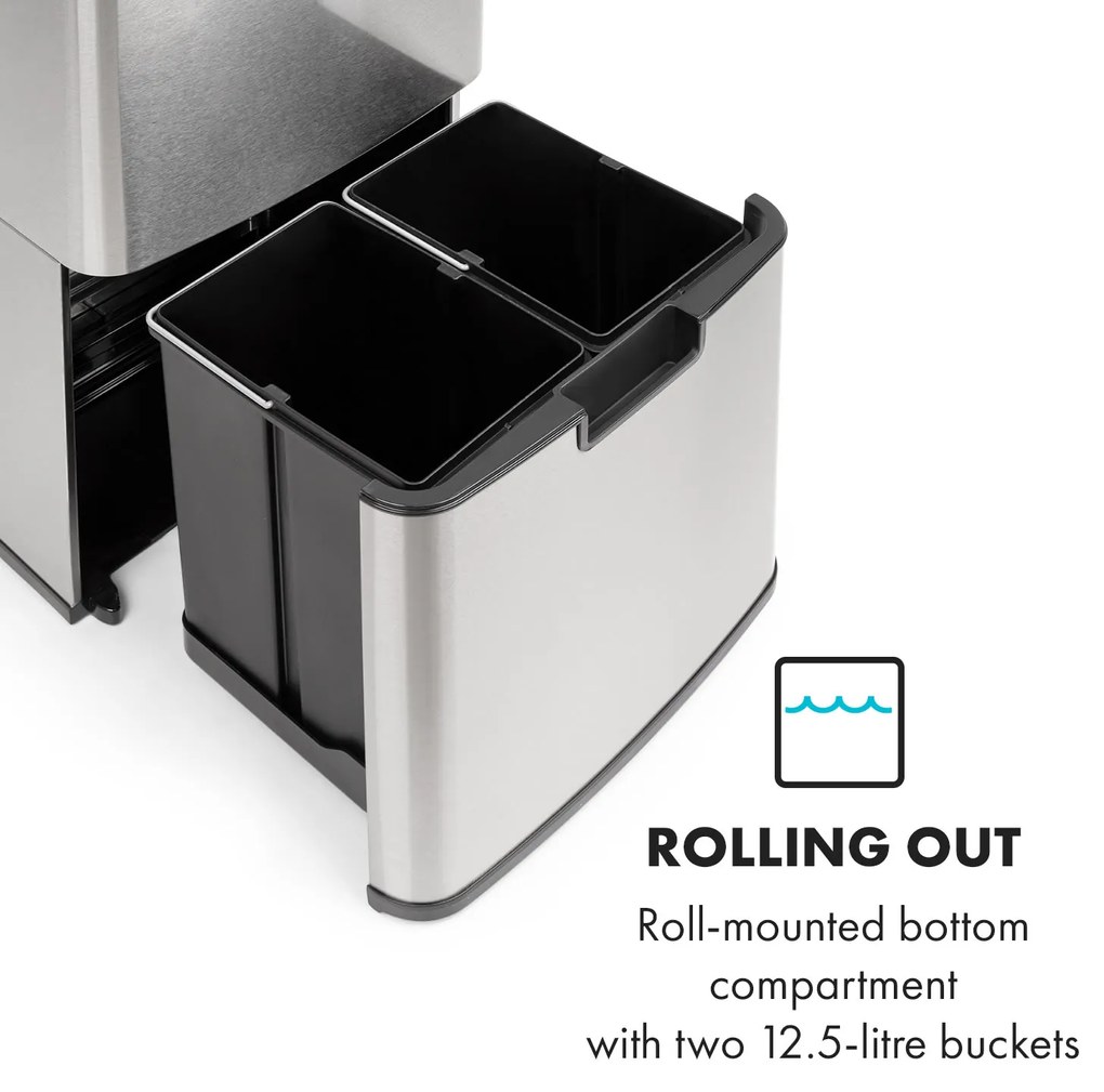 Touchless, coș de gunoi, cu senzor, 72 de litri, 4 recipiente, ABS/PP/oțel inoxidabil