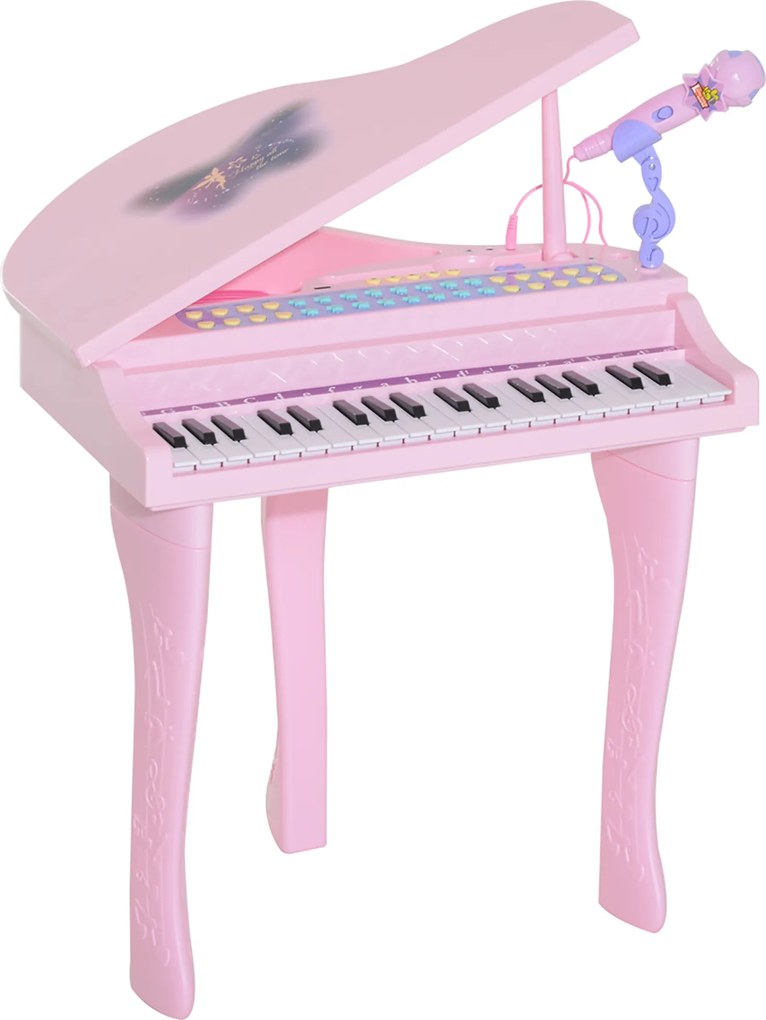 HOMCOM Pian electric 37 clape multifuncțional cu microfon difuzor Roz | Aosom Romania
