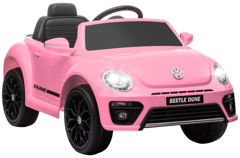 AIYAPLAY Mașină electrică pentru copii, VW Beetle, 3-5 km/h, cu telecomandă & muzică, roz | Aosom Romania