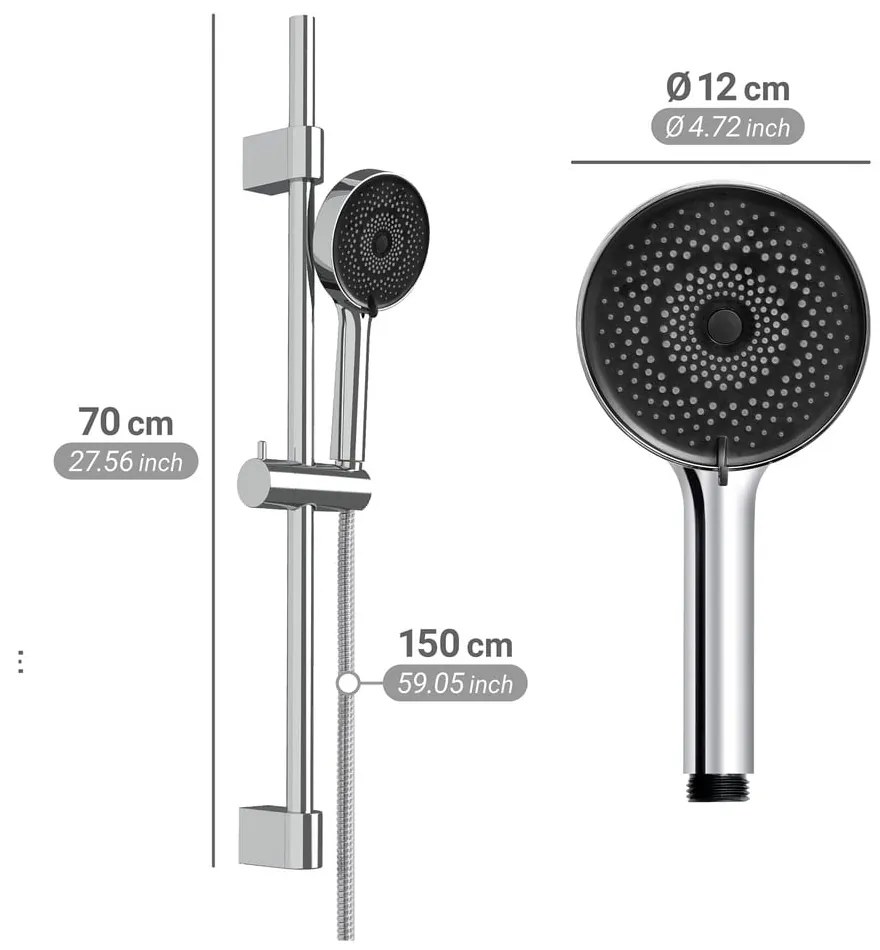 Set de duș argintiu din oțel inoxidabil 70 cm cu duș de mână, cu suport glisant Softwater – Wenko