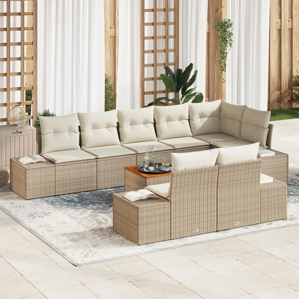 vidaXL Set de Canapea de Grădină 9 pcs Bej, alb 55 x 55 x 37 cm