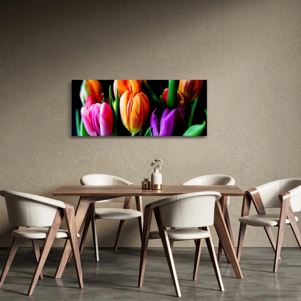 Tablou -Lalele pe fond negru (120x50 cm)