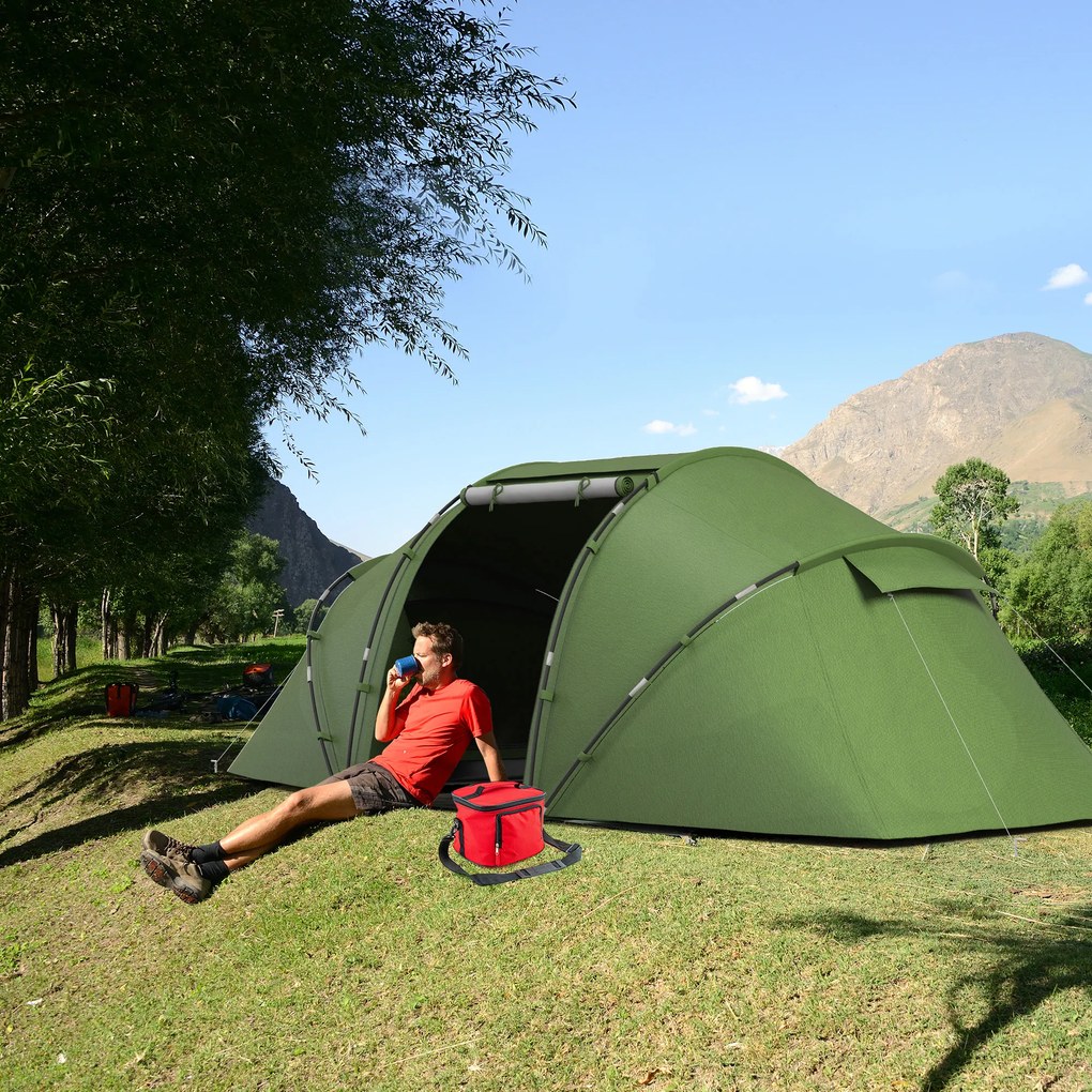 Outsunny Cortă Familiară pentru 4-6 Persoane cu 2 Camere și Geantă de Transport 430x240x170 cm Verde | Aosom Romania