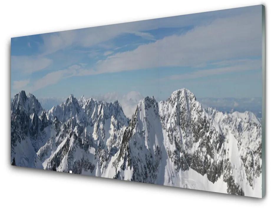 Tablou pe sticla acrilica Munții Peisaj Gri Alb