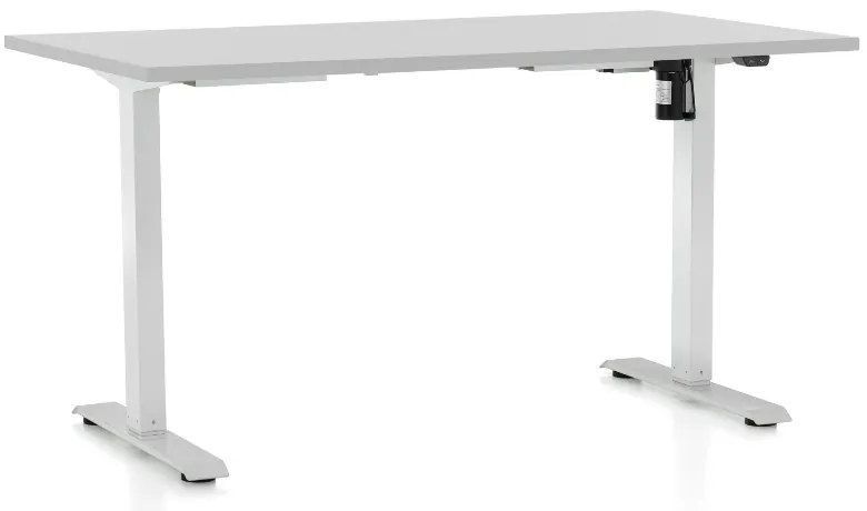 Masa inaltime reglabila OfficeTech A, 140 x 80 cm, bază albă, gri deschis