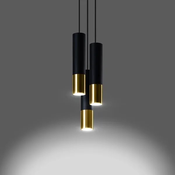 Lustră pe cablu LOOPEZ 3xGU10/40W/230V rotundă neagră/aurie Sollux SL.0955