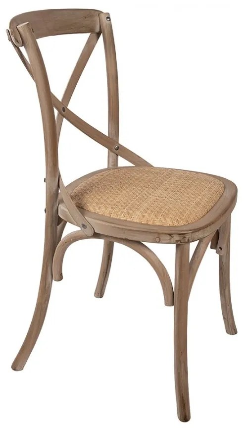 Scaun dining din lemn masiv și răchită, 44x42x88 cm, finisaj natur