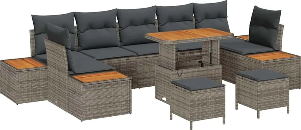 vidaXL Set de canapele pentru grădină cu pernă 10 pcs Gri Rattan poli