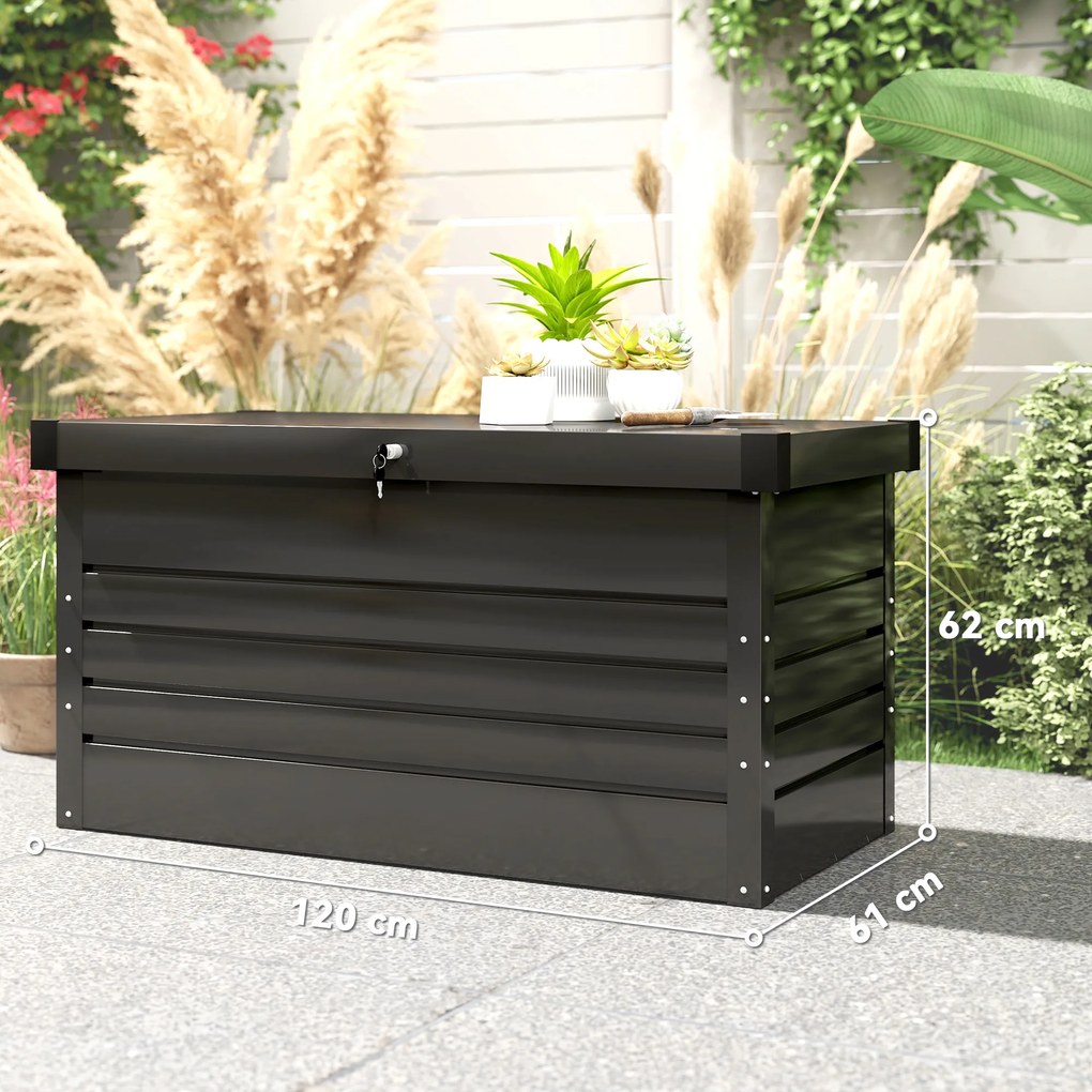 Outsunny Cutie de grădină metal 450L cutie pentru perne cu capac dublu perete 120 x 61 x 62 cm impermeabilă cu închidere Gri | Aosom Romania