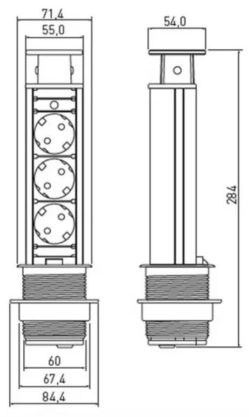 Priza turn incastrabila in blat, 3 prize schuko , cablu 1.5m, neagra, GTV