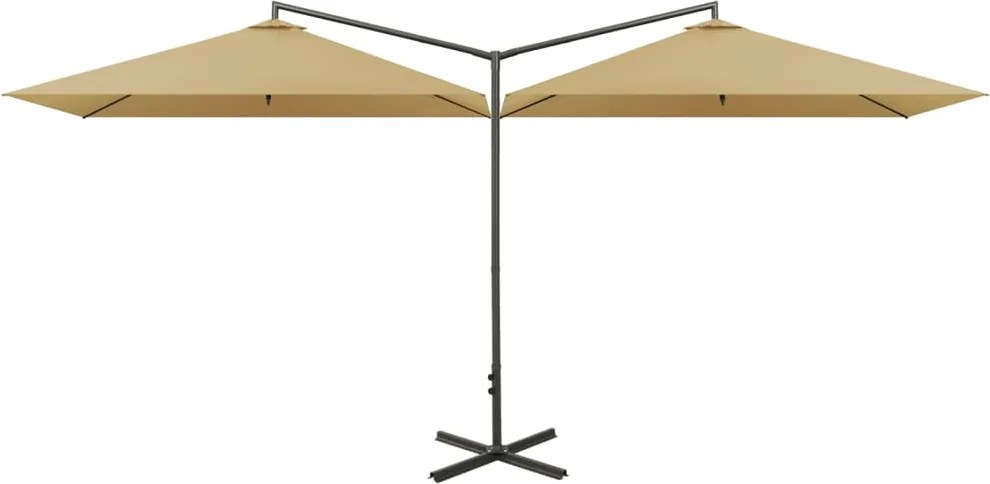 vidaXL Umbrelă de soare dublă cu stâlp din oțel, taupe, 600x300 cm