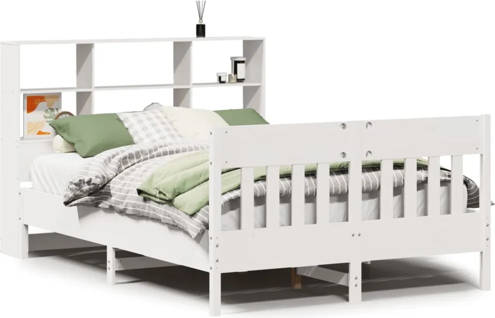 vidaXL Cadru de pat fără saltea, alb, 140x190 cm, lemn masiv de pin