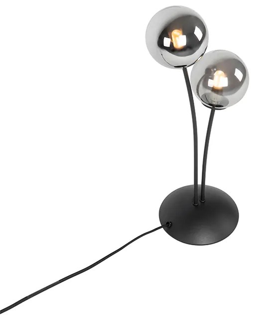 Lampa de masă modernă neagră cu 2 lumini cu sticlă fumurie - Atena