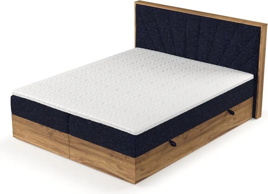 Pat boxspring albastru închis/în culoare naturală cu spațiu de depozitare 180x200 cm Asahi – Maison de Rêve