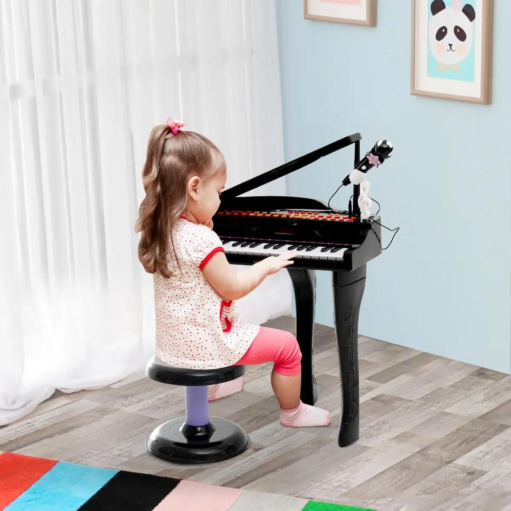 Mini Pian Joc pentru Copii cu Microfon si Scaunel, 8 tipuri de sunete, 8 ritmuri, tastatura cu 37 de taste, microfon, Negru HOMCOM | Aosom RO