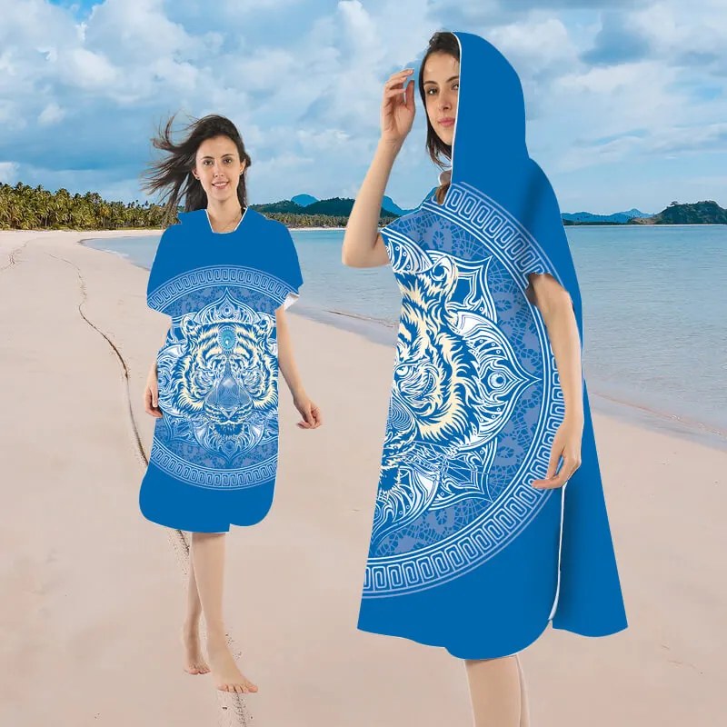 Poncho prosop de plaja TIGER albastru 80x145 cm