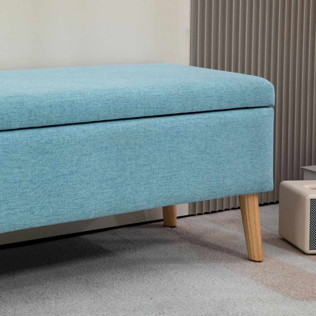 HOMCOM Bancă cu spațiu de depozitare, până la 220 kg, aspect din in, 110x39x45cm, Albastru | Aosom Romania