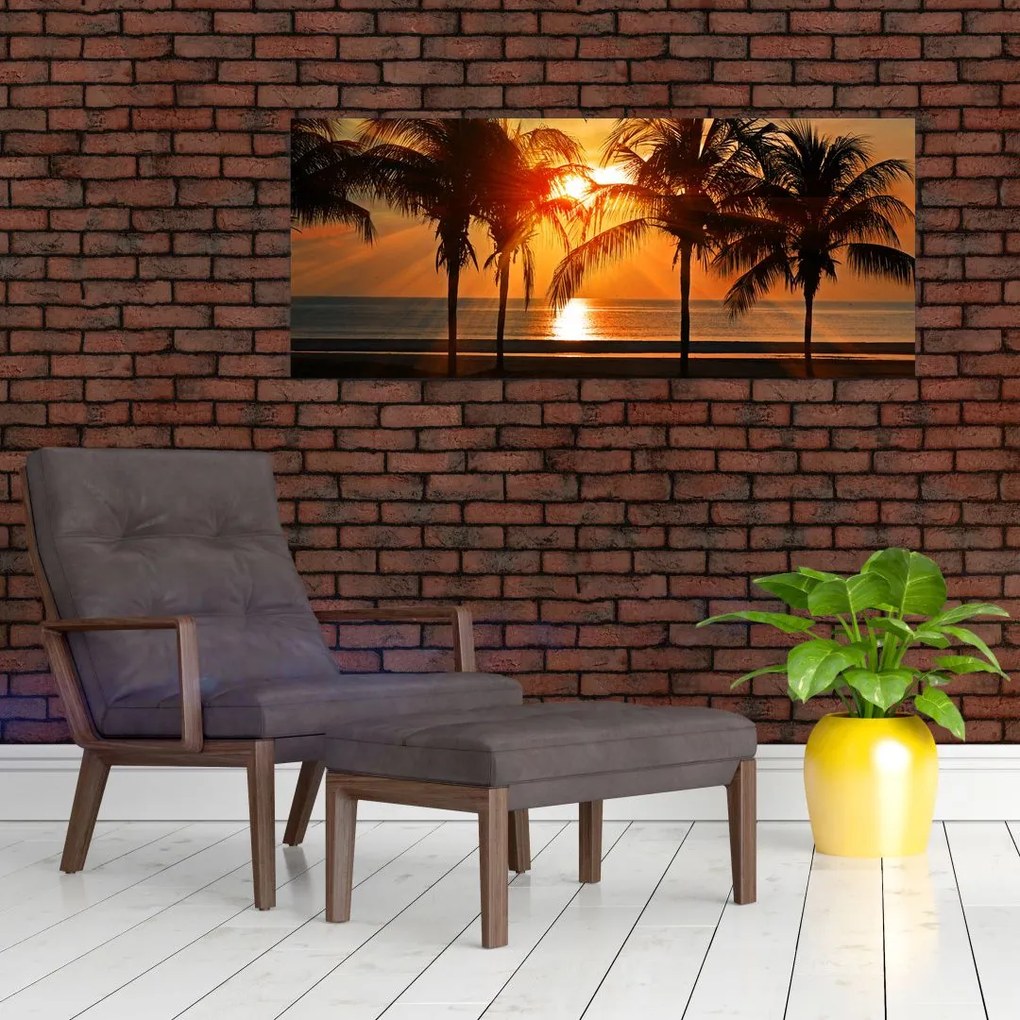 Tablou cu palmier în apus de soare (120x50 cm)