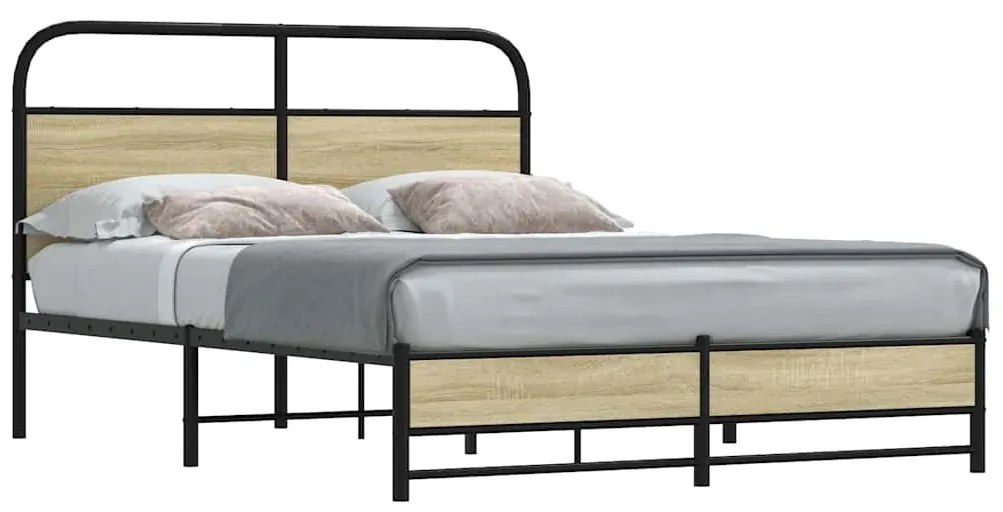 vidaXL Cadru de pat fără saltea 135x190 cm Lemn derivat stejar Sonoma