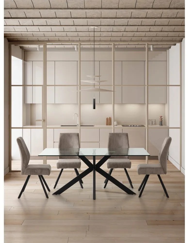 Scaune de dining gri-deschis 2 buc. din catifea reiată Anibal – Marckeric