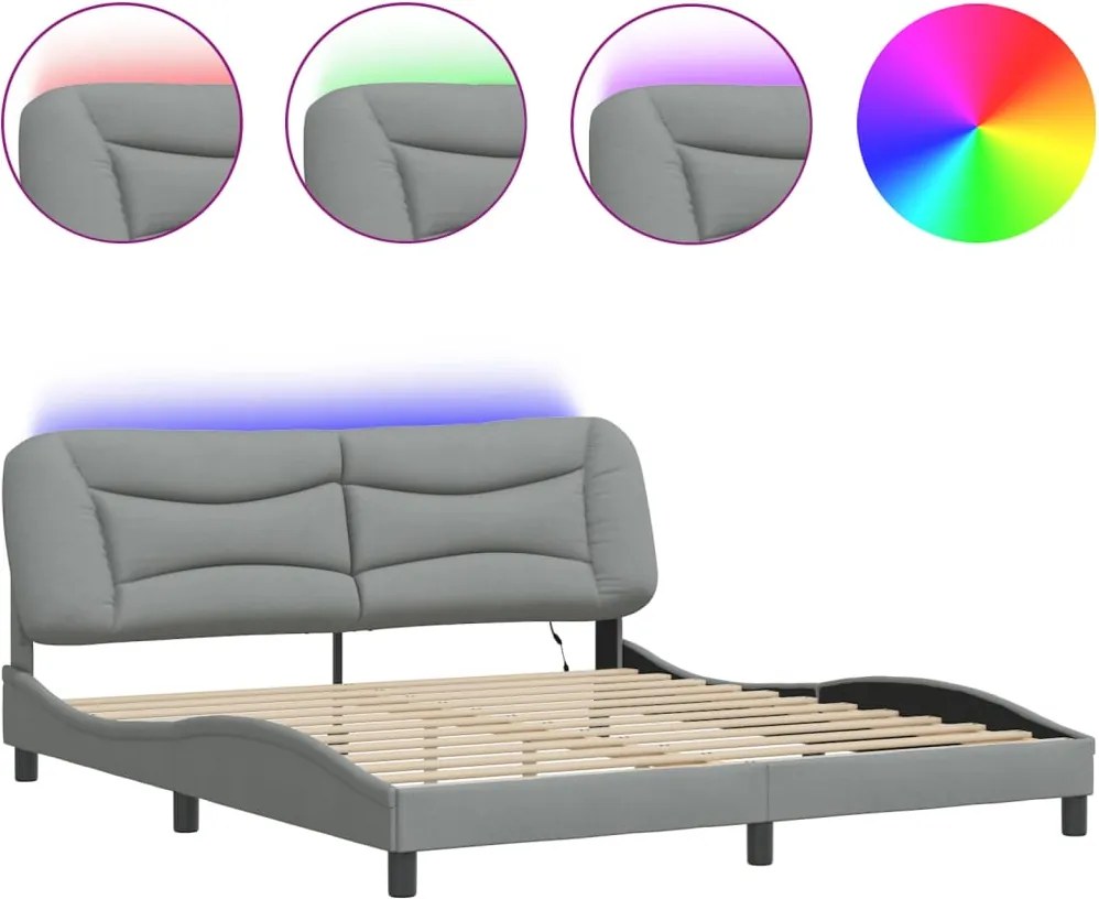 vidaXL Cadru de pat cu LED fără saltea Hvar Gri deschis 180x200 cm Material