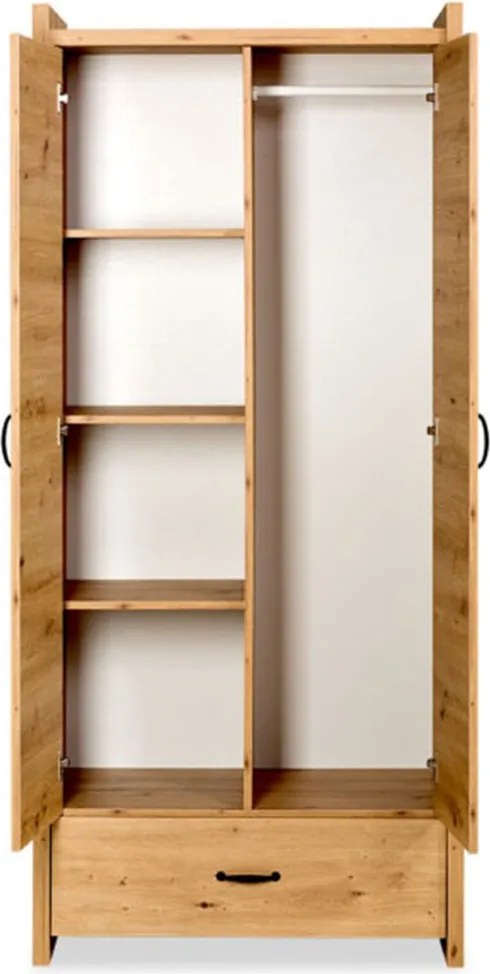 Dulap lemn masiv alb Amelie /Stejar, 84 × 190 × 50 cm - Stejar deschis