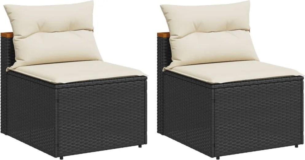 vidaXL Canapea de grădină fără cotiere cu perne 2 buc. negru poliratan