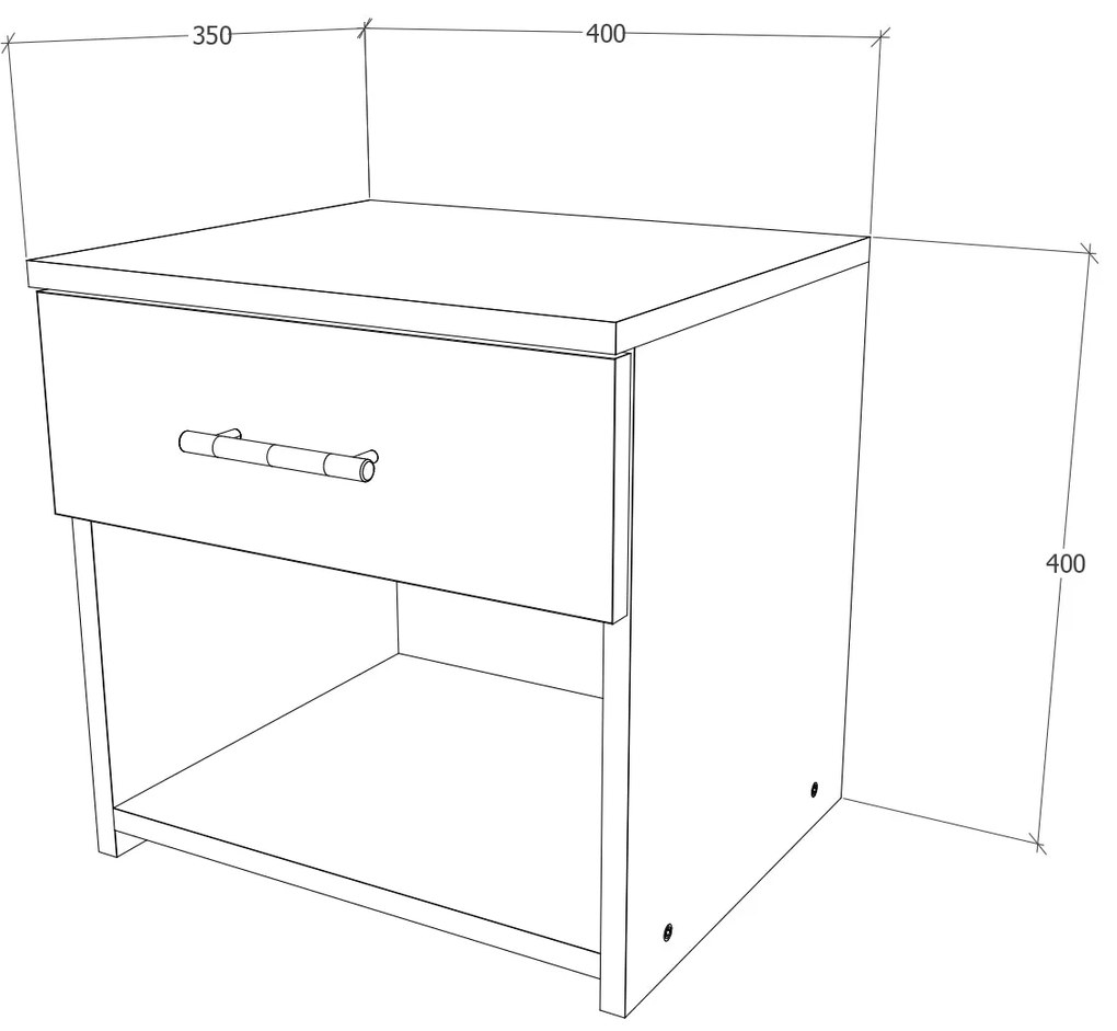 Set 2 Noptiere Remi, 1 Sertar, Alb, 40 x 35 x 40 cm