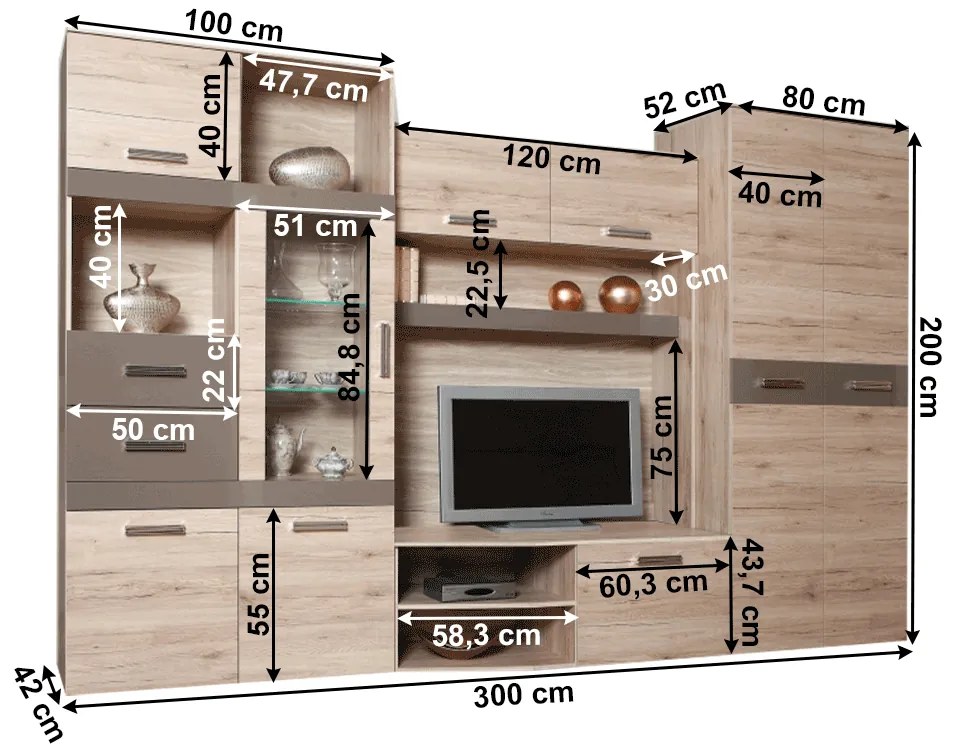 Ansamblu living, stejar san marino/latte extra lucios HG, ASSOR
