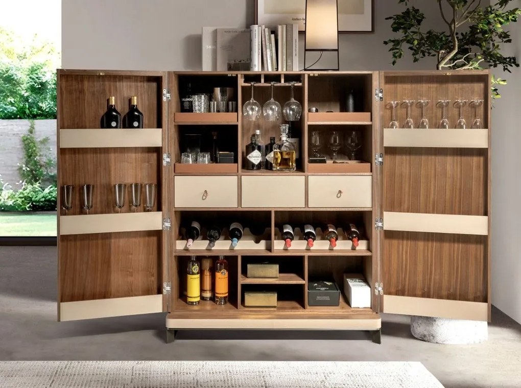 Bufet, Bar design LUX furnir de nuc si piele High sideboard