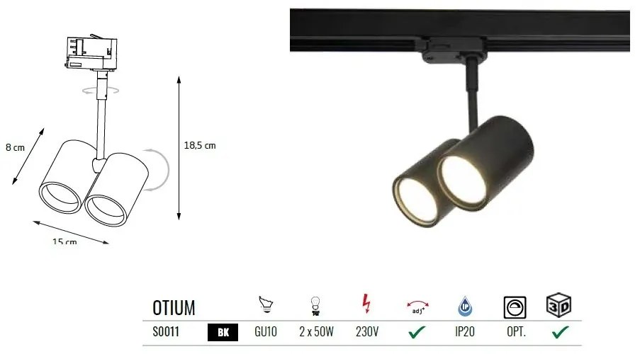 Spot directionabil pentru sina trifazata MAXLIGHT, OTIUM II negru