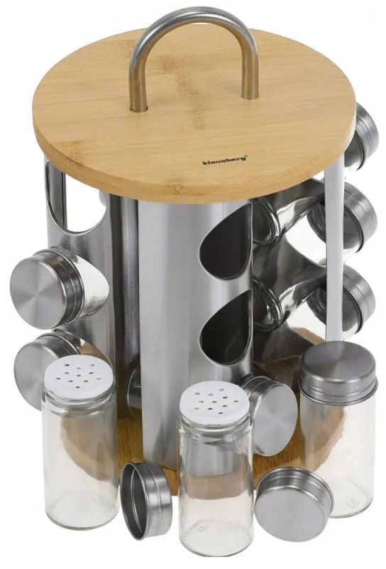 Borcane pentru condimente pe suport Klausberg KB 7552, 12 borcane, bambus și oțel inoxidabil, inox/maro