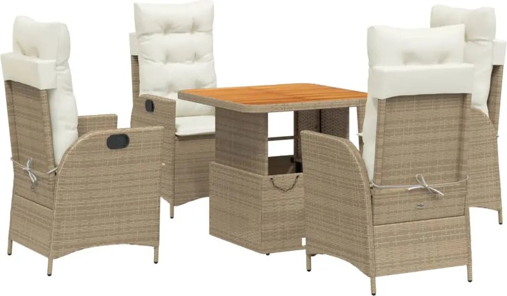 vidaXL Set mobilier de grădină cu perne, 5 piese, bej, poliratan