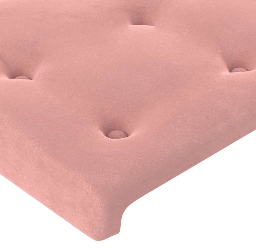 Pat continental cu saltea  LED, roz, 180x200 cm, catifea Roz, 180 x 200 cm, Nasturi de tapiterie