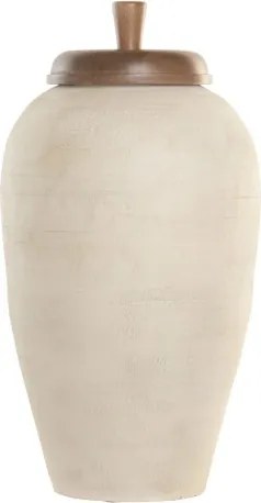 Vază decorativă tip tibor, stil rustic natural, culoare teracotă cu blat natur, din lemn de mango, „Tibor”