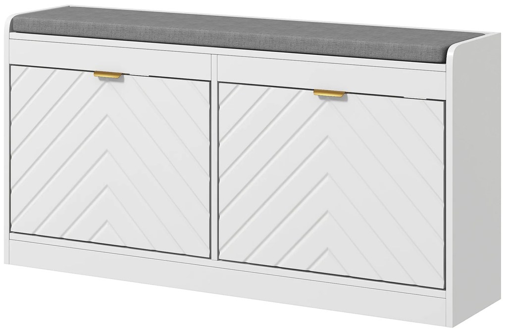 HOMCOM Banc pentru pantofi, banc de depozitare, șezut căptușit, sertar rabatabil, ușă cu model 106 x 24 x 52,5 cm, alb | Aosom Romania