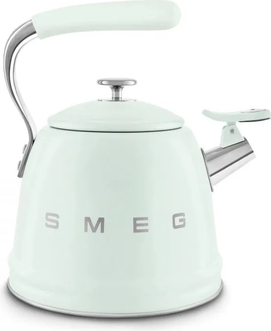 Ceainic cu fluier Smeg CKLW2001PG, 2,3 l, pentru plite cu inducție, mâner care nu se încălzește, oțel, verde pastel