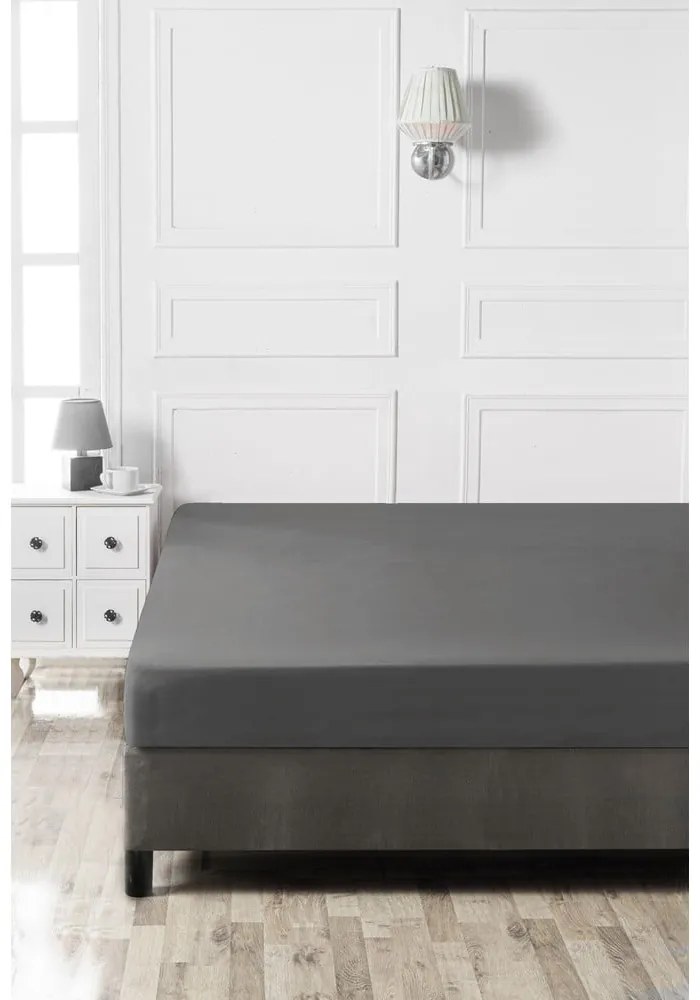 Cearceaf gri antracit din bumbac cu elastic 140x200 cm – Mijolnir