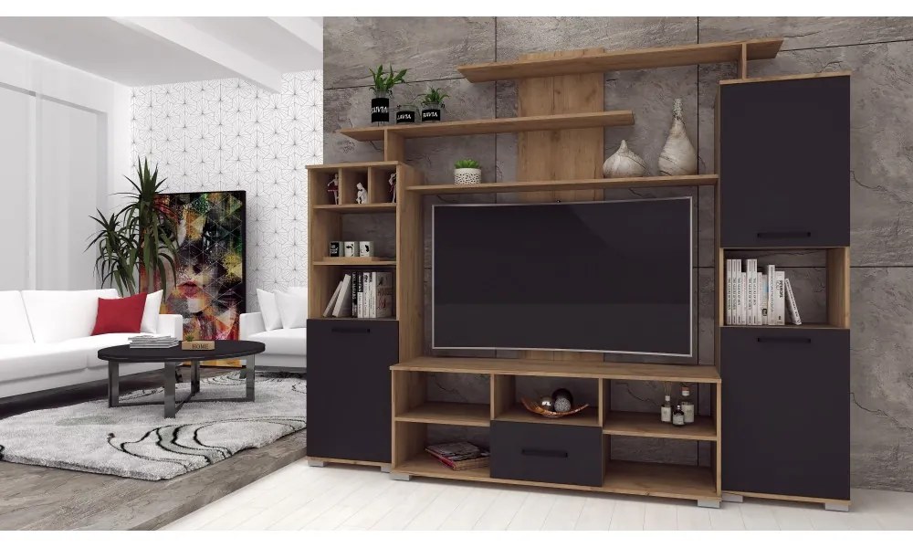 Set living Geo , 247x45x210 cm, stejar k002 / antracit