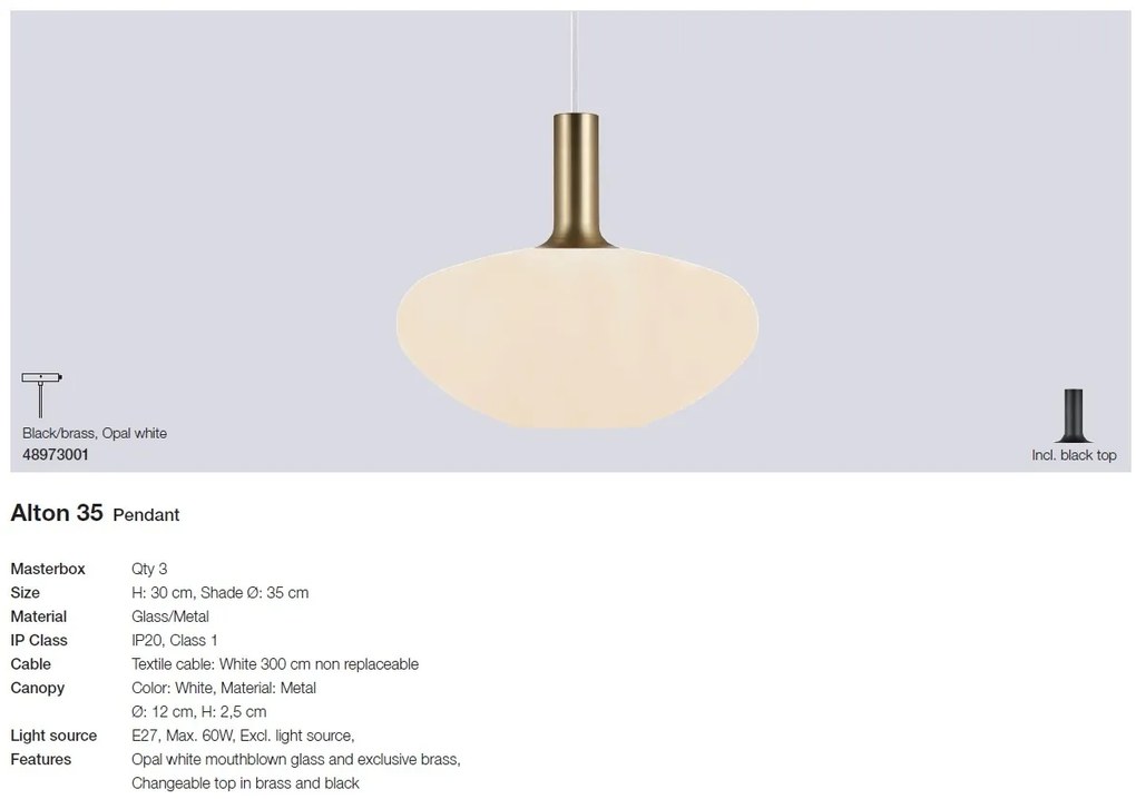 Lustra, Pendul design nordic Alton 35, alama/ alb 48973001 NL