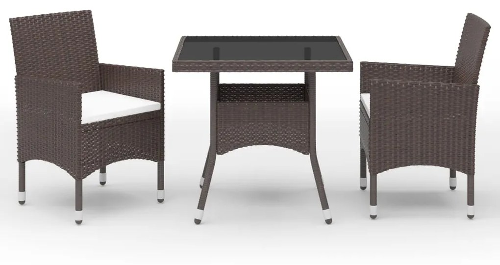 vidaXL Set de masă pentru grădină, 3 piese, gri, poliratan și sticlă